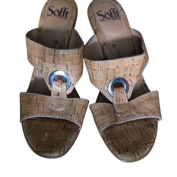 Sofft Women's Size 6.5 Tan Cork Print Slip on Mule Heels - Picture 3 of 6